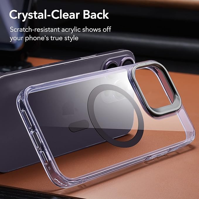 ESR for iPhone 14 Pro Max Case, Compatible with MagSafe, Built-in Camera Ring Stand, Military-Grade Protection, Classic Kickstand Magnetic Case for iPhone 14 Pro Max, Clear Purple