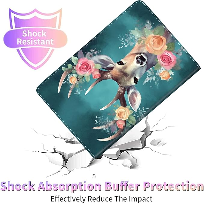 Case for Galaxy Tab A9 Plus ， Auto Sleep/Wake Multi-Angle Viewing Slim Folio Stand Cover for Samsung Galaxy Tab A9+/A9 Plus 11 Inch 2023 (SM-X210/X216/X218), Watercolor Deer with Flowers