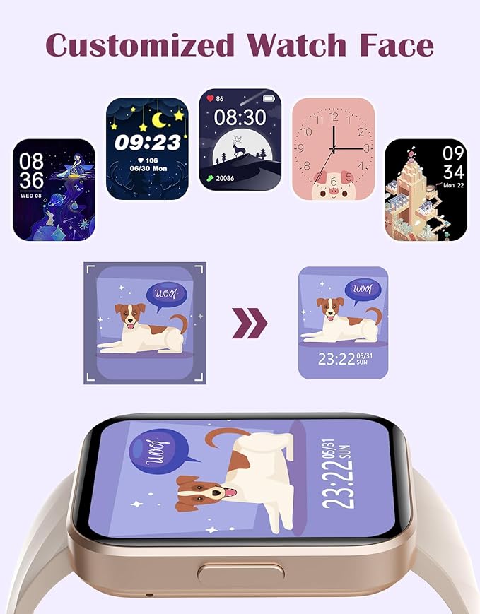 RUIMEN Smart Watches for Women Men (Answer/Make Calls) Compatible with iPhone/Android Phones, 1.85" HD Screen Fitness Tracker Heart Rate Monitor 100+ Sports Tracker Watch Waterproof (Milky White)