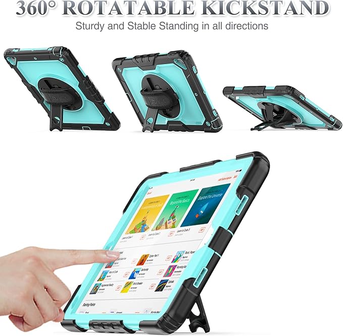 SEYMAC stock Case for iPad Air 3 2019 / Pro 10.5'' with Screen Protector Pen Holder [360° Rotate Hand Strap/Stand], Drop-Proof Case (Brightblue+Black)
