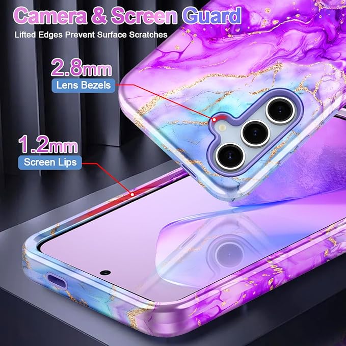 Casetego for Galaxy S24 FE Case,Compatible with MagSafe,[Military Grade Drop Test] Full Body Protection Slim Shockproof Rugged Marble Women Case for Samsung Galaxy S24 FE 6.7 inch,Bright Purple