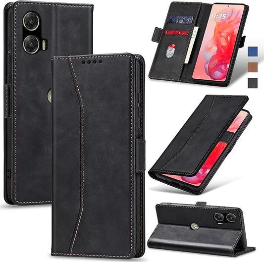 Jasonyu Flip Wallet Case for Moto G Stylus 5G (2024),Leather Magnetic Folio Cover with Card Holder,Kickstand - TPU Shockproof Durable Protective Phone Case,Black