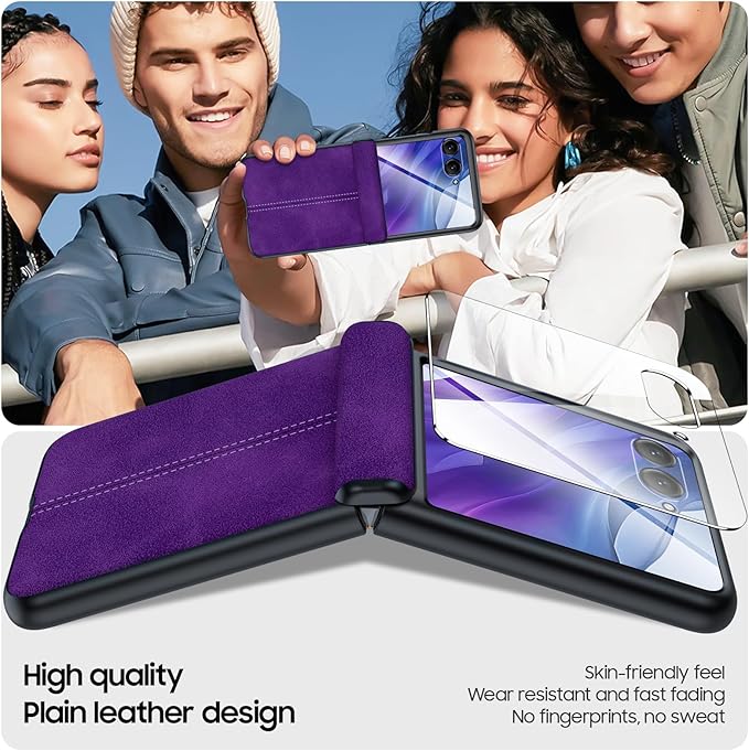 for Motorola razr+ Plus 2024 Case/Razr+ Plus 2025 Case Built-in Screen Protector& Hinge Protection & Ultra Thin PU Leather Matte PC Shockproof Phone Case for Moto Razr+ 2024/Razr+ 2025 (Purple)
