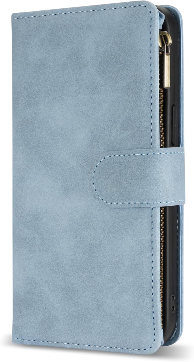 ZZXX for Samsung Galaxy S24 Plus Wallet Case with RFID Blocking Card Slot PU Leather Zipper Flip Folio with Strap Kickstand Protective Cover for Samsung Galaxy S24+ Case Wallet(Light Blue-6.7 inch)