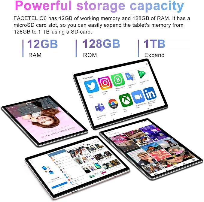 Tablet 10 inch 2025 Android 13 Octa-Core 2.0 GHz with 12GB RAM 128GB ROM TF 1TB, 5G WiFi, 6000mAh, FHD IPS Touchscreen, Bluetooth 5.0, 1280 * 800, 5+8 MP, 2 in 1 Tablet with Keyboard and Mouse, Silver