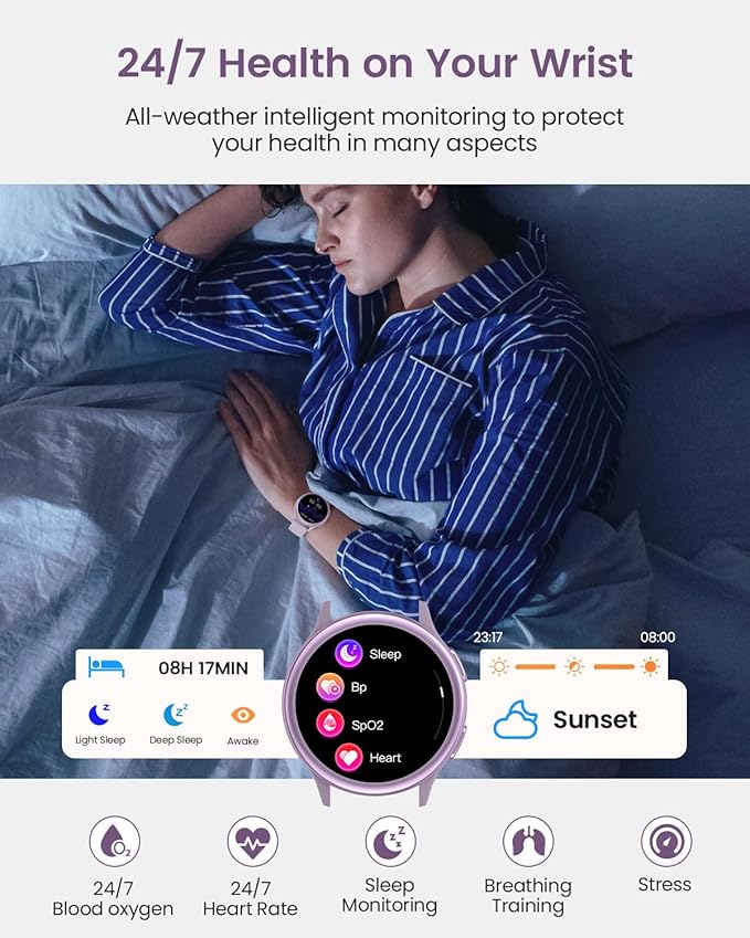 Smart Watches for Women, 42mm Smart Watch with 400+ Watch Face, 70+ Sport Modes, 24/7 Heart Rate, Sleep Monitor, Answer/Make Calls, Waterproof Activity Fitness Tracker for Android & iPhone (Purple)