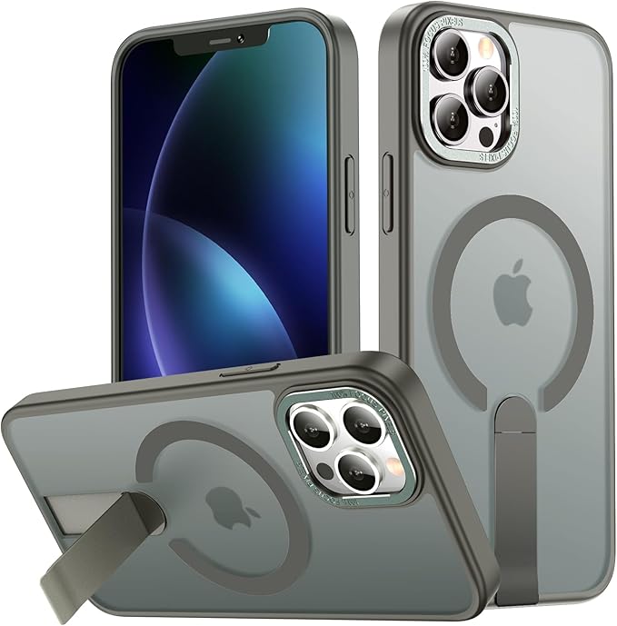 for iPhone 14 Pro Case with Kickstand, Compatible with MagSafe, [Invisible Stand] Anti-Slip Shockproof Military-Grade Protection, Magnetic Phone Case for iPhone 14Pro Cover (Gray)