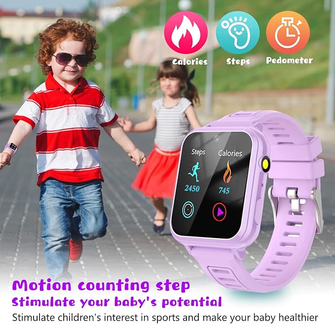 Retysaz Kids Smart Watch,24 Game Smart Watch for Kids, Fashion Smartwatches for Children 3-14 Great Gifts to Girls Boys (Purple)