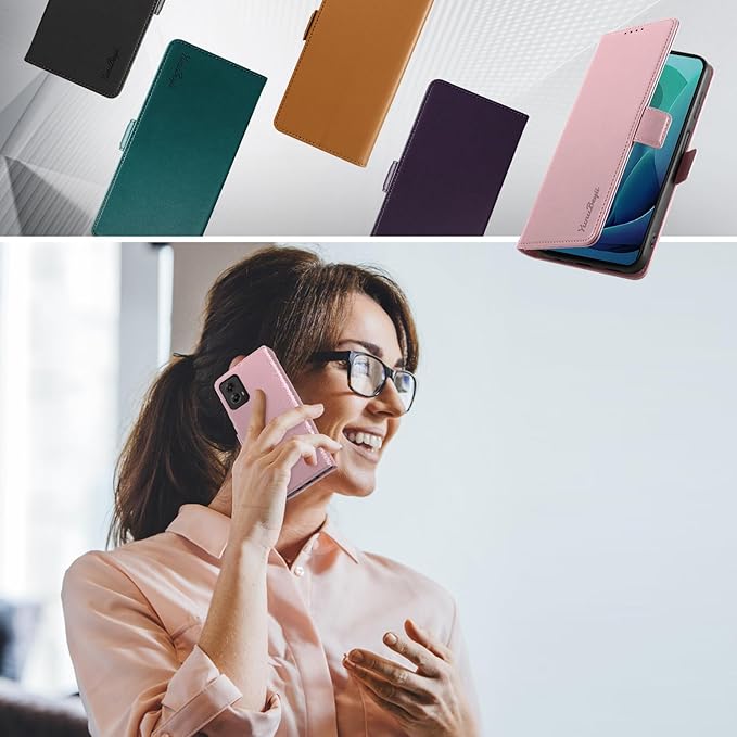 Wallet Flip Case for Moto G 5G (2024) - [RFID Blocking] Luxury PU Leather Card Holder Magnetic Phone Cover with Kickstand,Shockproof Protective Case,Pink