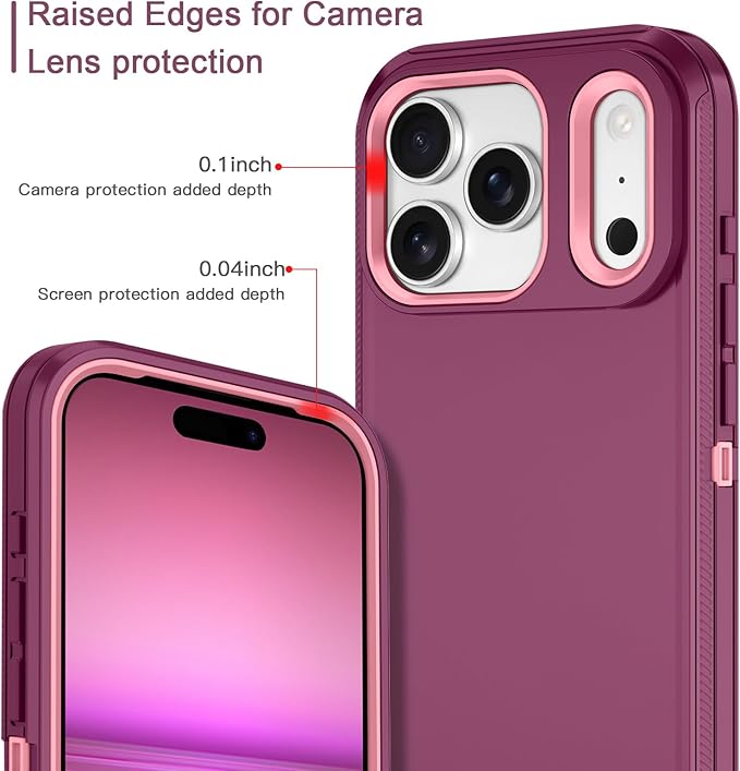 for iPhone 17 Pro Max Case Shockproof Dust/Drop Proof 3-Layer Full Body Protection [Without Screen Protector] Rugged Heavy Duty Cover Case for Apple iPhone 17 Pro Max 6.9" 2025,Purple/Pink
