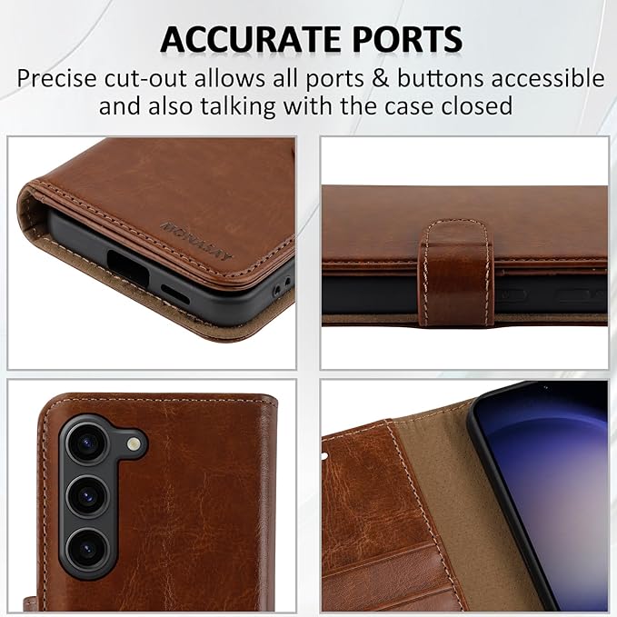 MONASAY Wallet Case Compatible for Galaxy S23 5G,[RFID Blocking] Flip Folio Leather Cell Phone Cover with Credit Card Holder, 6.1 inch, Brown