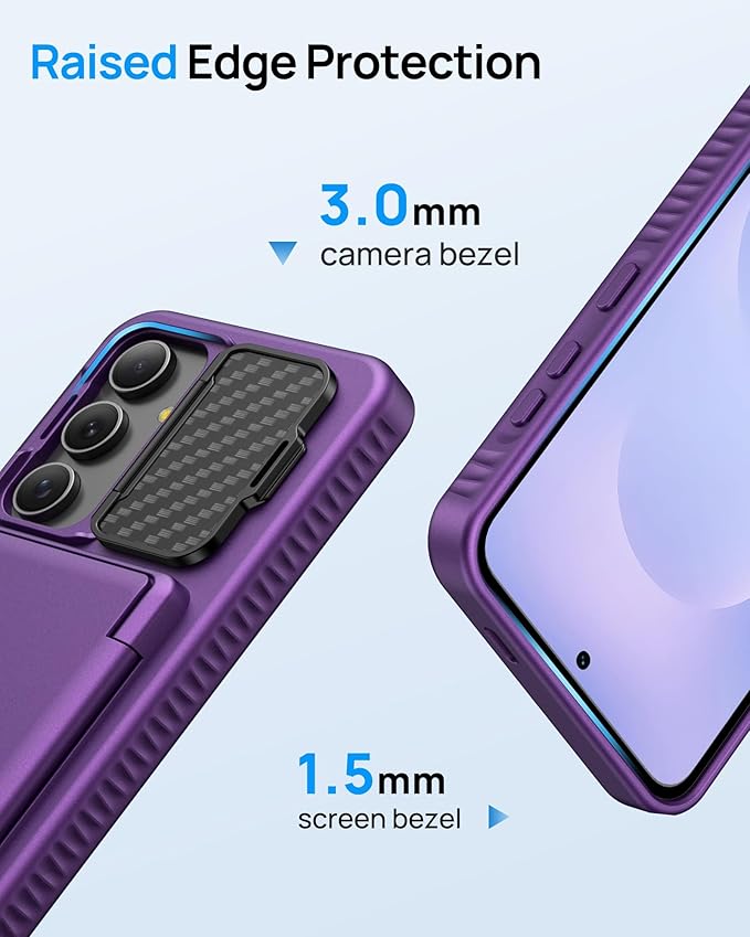 for Samsung Galaxy S25 FE Case, Built-in Card Holder & Stand & Lens Cover, Military Grade Drop Tested Soft Silicone Edge Rugged Protective Wallet Phone Case for S25 FE 6.7" 2025, Purple
