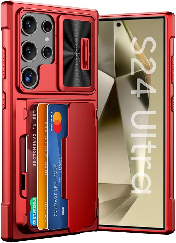 for Samsung Galaxy S24 Ultra Wallet Case with RFID Blocking Card Holder, Camera Cover and Kickstand, Full Body Shockproof Wallet Case for S24 Ultra 6.8Inch 2024 for Women Men-Red(Upgraded)