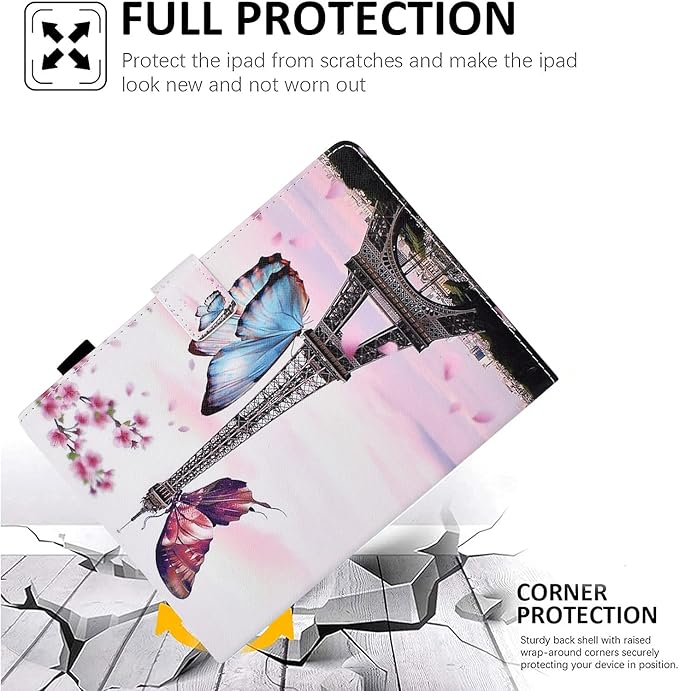 DTangLsm Case for Samsung Galaxy Tab A9 Plus/ A9+ 11 inch 2023 (SM-X210/X216/X218) Multi-Angles Viewing PU Leather Folio Stand Cover for Galaxy Tab A9+ Case with Pencil Holder, Eiffel Tower