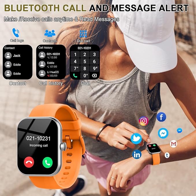Smart Watch (Answer/Make Calls), 1.96"HD Smartwatch for Men Women 113+ Sport, 2025 Fitness Activity Tracker with Heart Rate Monitor, Sleep Trackers, Pedometer, IP68 Waterproof for Android iOS Orange