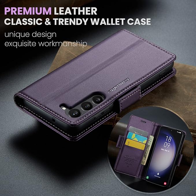 Case for Samsung Galaxy S23 Plus Wallet Case, RFID Blocking PU Leather Flip Folio Cover Card Holder Kickstand Shockproof Phone Case Compatible with Samsung Galaxy S23 Plus, Purple