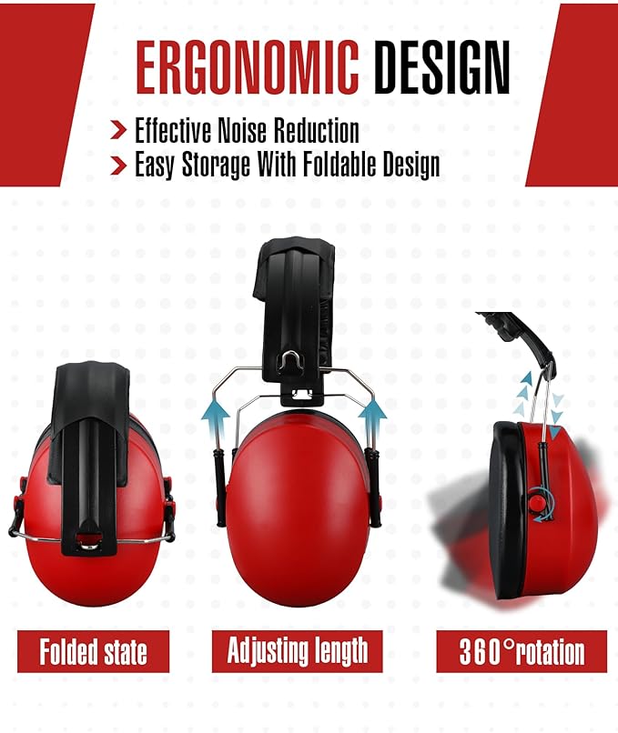 12 Pcs Hearing Protection Ear Muffs NRR 28dB Noise Reduction Headphones Shooting Ear Protection Earmuffs(Red)