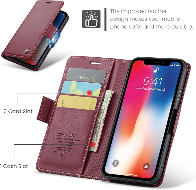 for iPhone Xs Max Case, Premium PU Leather Wallet Case Flip Cover with [RFID Blocking][Card Holder][Stand Function] Shockproof Protective for iPhone Xs Max 6.5", Red