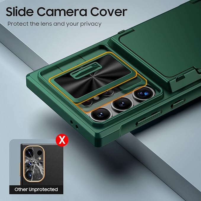 for Samsung Galaxy S24 Ultra Wallet Case with RFID Blocking Card Holder, Camera Cover and Kickstand, Full Body Shockproof Wallet Case for S24 Ultra 6.8In for Women Men-Dark Green(Upgraded)