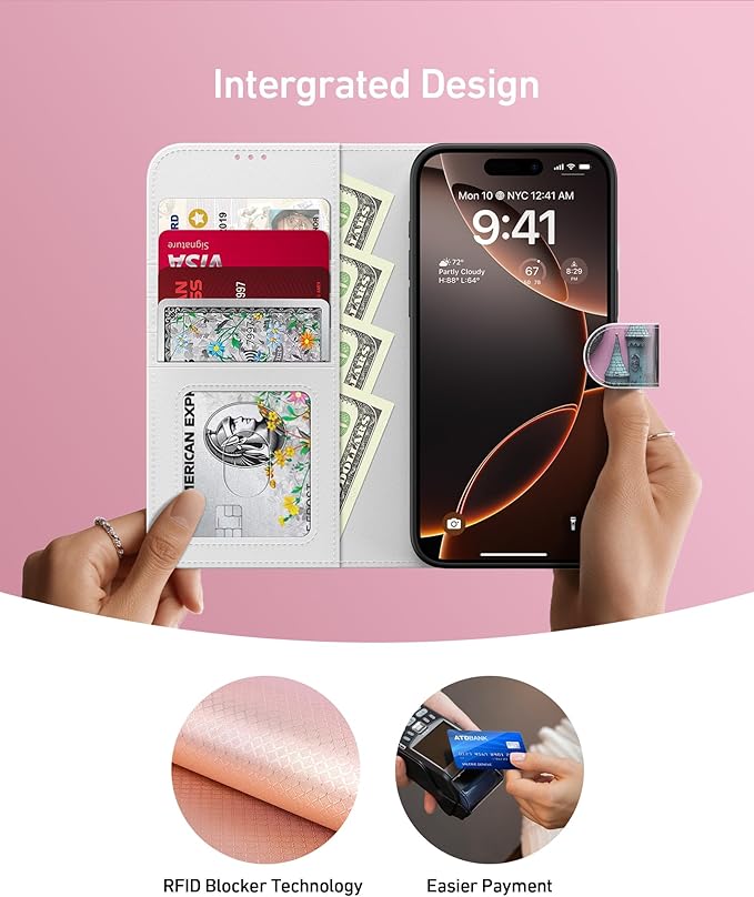 DEENAKIN for iPhone 15 Pro Wallet Case with Card Holder + Cash Clip, RFID-Blocking, Military-Grade Drop Protection, Magnetic Closure with Leather Kickstand - Gothic Skull & Raven