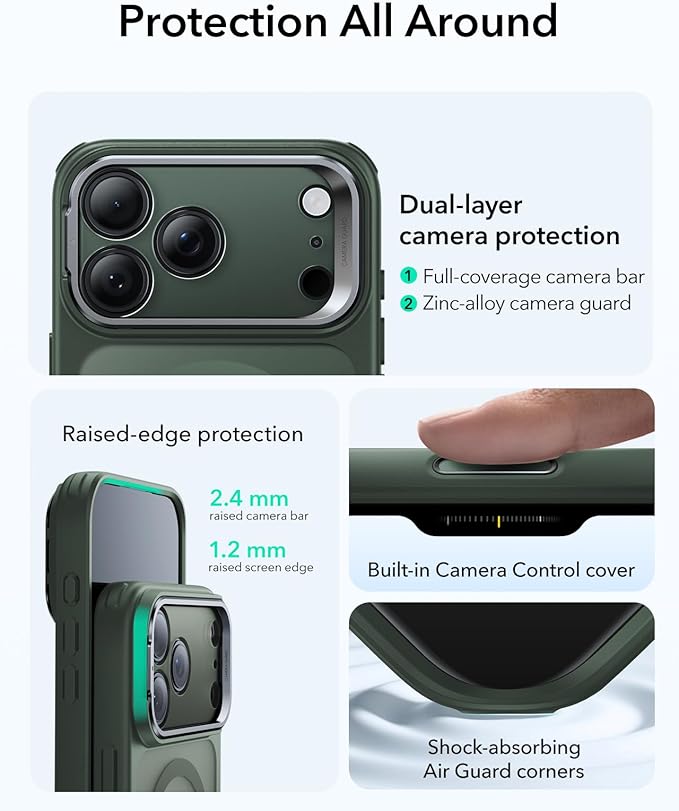 ESR for iPhone 17 Pro Max Case with Stand, Camera Control Cover Compatible with MagSafe, Military-Grade Drop Protection Magnetic Phone Case, Scratch-Resistant Back Cover,Frosted Green