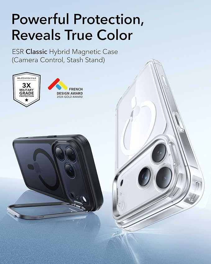 ESR for iPhone 17 Pro Case with Stand, Camera Control Cover Compatible with MagSafe, Military-Grade Drop Protection Magnetic Phone Case for iPhone 17 Pro, Scratch-Resistant Back Cover, Frosted Black