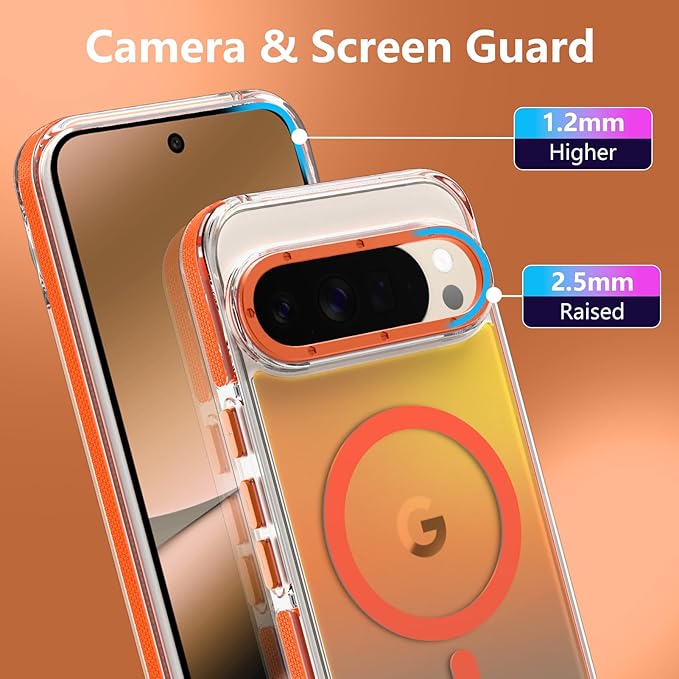 MOWIME Magnetic Case for Google Pixel 10 Pro XL [Compatible with Magsafe] [Cute Fashion Fluorescent Design] Shockproof Slim Translucent Matte Case for Pixel 10 Pro XL 6.8", Orange