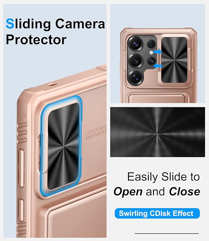 for Samsung Galaxy S25 Ultra Phone Case Wallet, Card Holder (4-5 Cards), RFID Block, Slide Camera Cover & Military Shockproof, Heavy Duty Men Women Cases for Samsung Galaxy S25 Ultra, Rose Gold