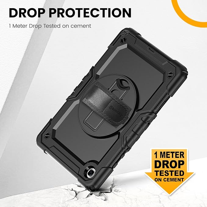 Timecity Case for Galaxy Tab A7 10.4 Inch 2020, SM-T500/ T505/ T507/ 2022 SM-T503/509, Durable Sturdy Case with Screen Protector Swivel Stand Hand Shoulder Strap Full-Body Drop-Proof - Black