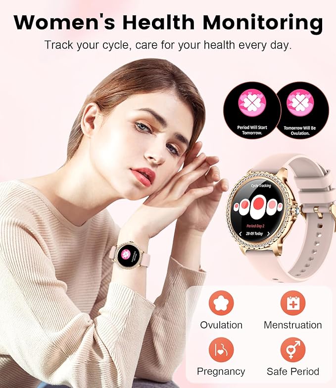 Smart Watches for Women,1.32" HD Smartwatch with Answer/Make Call,AI Voice Control,Heart Rate/Calories/SpO2 Monitor 100+ Sport Modes Ladies Fitness Tracker Watch for Android iOS 2 Straps Black-Gold