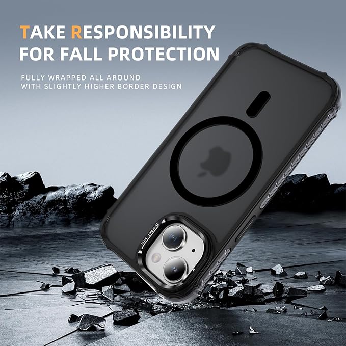 Magnetic for iPhone 15 Case Black with MagSafe Wireless Charging Heavy Duty Military-Grade Shockproof Protection Adjustable Kickstand Slim Matte Anti-Fingerprint Cover Men Women
