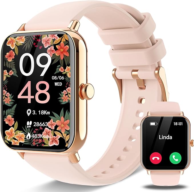 Smart Watch for Women(Answer/Dial Calls) 1.83" HD AI Voice Smartwatch with Fitness/Step Tracker/Heart Rate/Sleep/Stress Monitor, 120+ Sports Modes IP68 Waterproof for iOS/Android, Light Pink