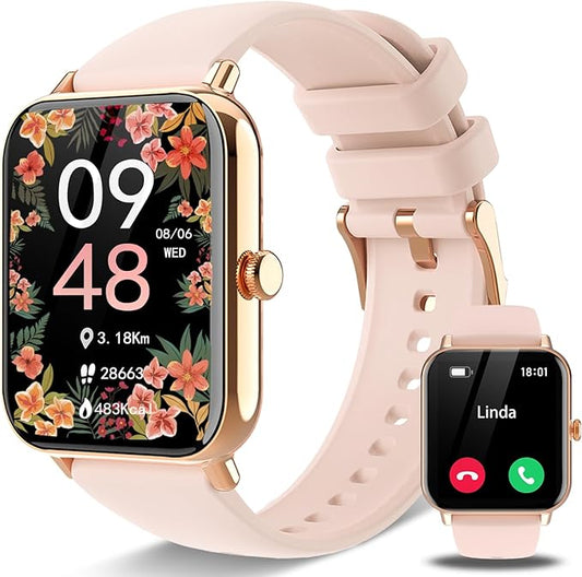 Smart Watch for Women(Answer/Dial Calls) 1.83" HD AI Voice Smartwatch with Fitness/Step Tracker/Heart Rate/Sleep/Stress Monitor, 120+ Sports Modes IP68 Waterproof for iOS/Android, Light Pink
