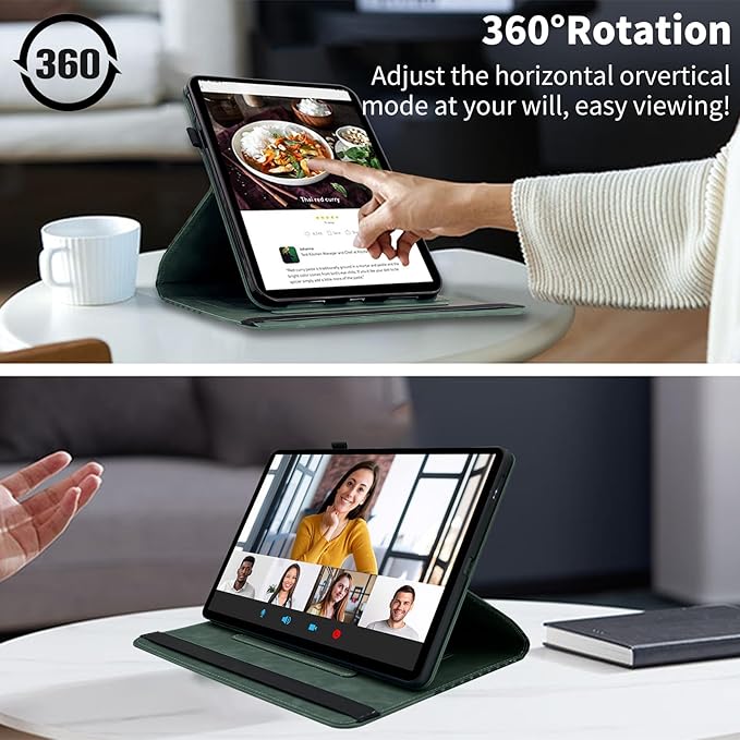 Case for Samsung Galaxy Tab A9 Plus 11" 2023 (SM-X210/X216/X218),360 Degree Rotating PU Leather Folio Protective Case with Auto Sleep/Wake,Card Holder&Shoulder Strap for Woman Man,Green