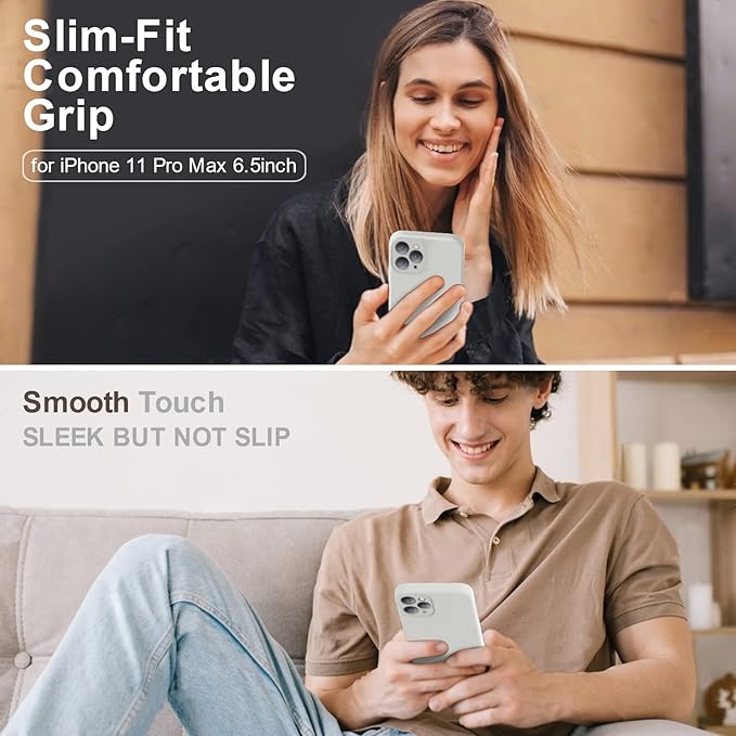 Vooii Compatible with iPhone 11 Pro Max Case with [Soft Anti-Scratch Microfiber Lining] [Camera Protection] [Flat Edges] Upgraded Liquid Silicone Phone Case for iPhone 11 Pro Max - Stone