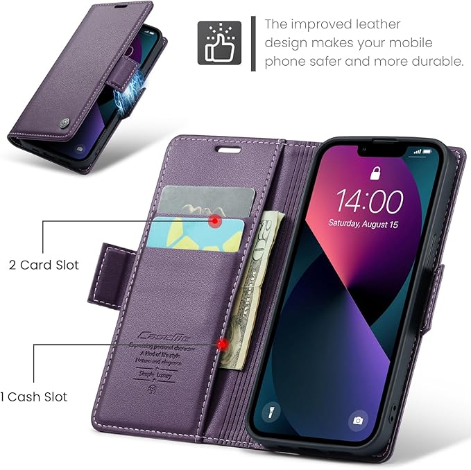 for iPhone 13 Mini Case, Premium PU Leather Wallet Case Flip Cover with [RFID Blocking][Card Holder][Stand Function] Shockproof Protective for iPhone iPhone 13 Mini 5.4 inch, Purple