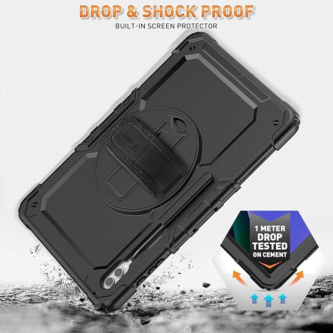 Timecity Case for Samsung Galaxy Tab S10 Ultra/ S9 Ultra/ S8 Ultra Tablet Case 14.6''- Heavy Duty Protective Cover with Screen Protector, Stand, Shoulder Strap & S Pen Holder | Kids-Friendly, Black