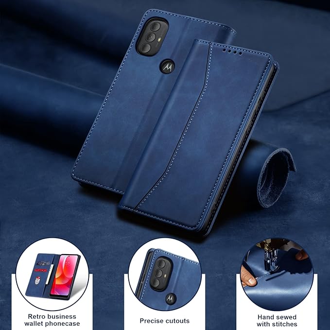 Jasonyu Flip Wallet Case for Moto G Play (2023)/Moto G Power (2022),Leather Magnetic Folio Cover with Card Holder,Kickstand - TPU Shockproof Durable Protective Phone Case,Blue