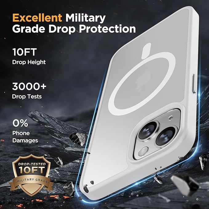 Miracase Magnetic for iPhone 13 Case 6.1 inch (Compatible with MagSafe)（with 2X Screen Protectors） Military-Grade Protection, Anti-Fingerprint Translucent Matte Phone Case Cover, White