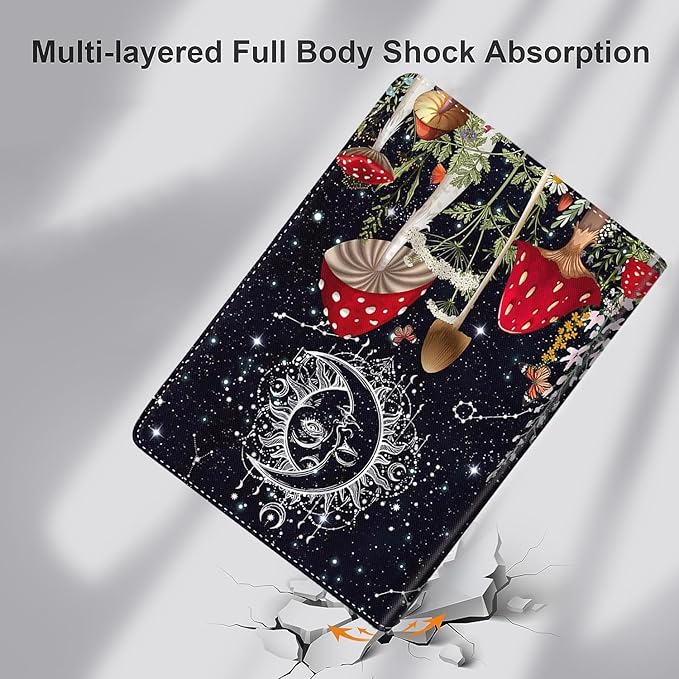 Case for Samsung Galaxy Tab A9 Plus 11 inch Case 2023，Slim Fit Foldable Standing Cover Case with Auto Sleep/Wake，Mushroom Boho Floral Sun Moon Galaxy Starry Sky