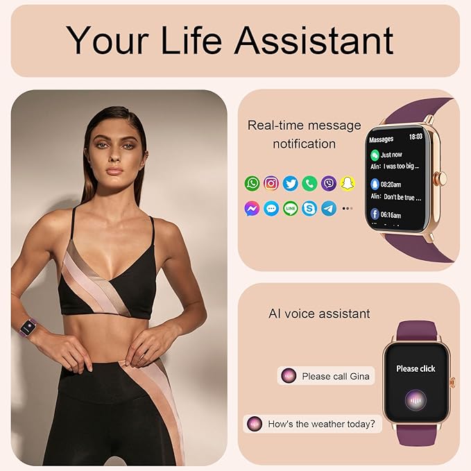 Smart Watches for Women, 1.85'' Smartwatch for Calls/SMS/Notifications, Android iOS Health Fitness Tracker Watch with Sleep/Heart Rate/SpO2/Blood Pressure Monitor, IP67 Waterproof,100+Sports