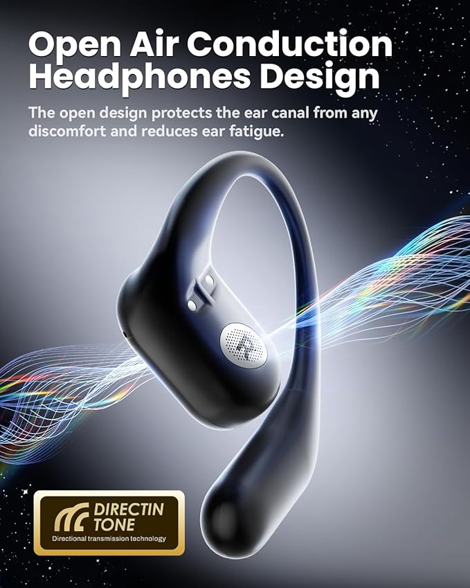 Open Ear Earbuds Bluetooth Headphones Wireless - 80Hrs Playtime Wireless Earbuds with IPX7 Waterproof Touch Control Earphones Sport with 18.2mm Drivers Stereo Sound Bluetooth 6.0 for Running Fitness