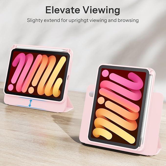 SPARIN Case for iPad mini 7 A17 Pro 2024/iPad Mini 6 2021 8.3 Inch, Detachable Magnetic Cover, Portrait/Landscape Stand with Pencil Holder, Support Auto Wake/Sleep (Pink)