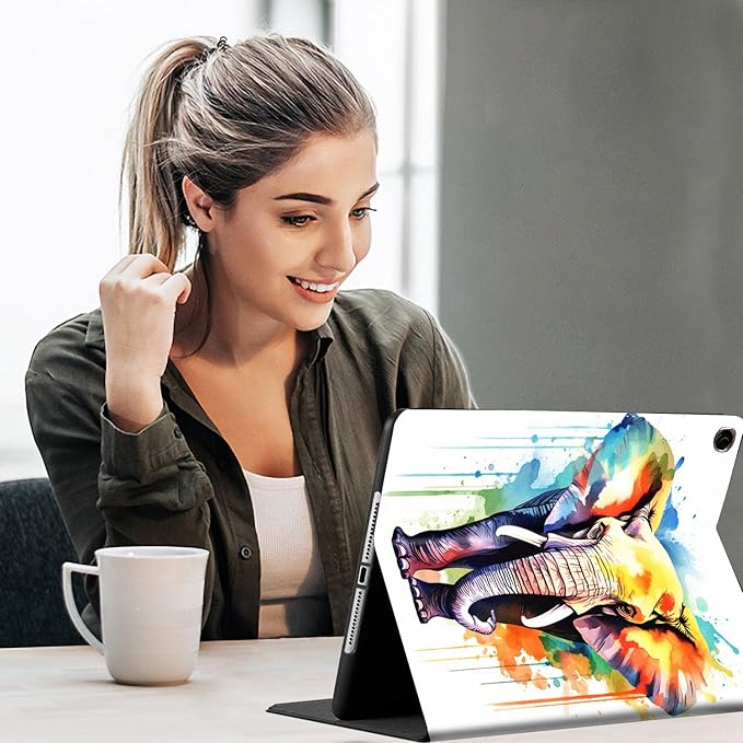 Case for Galaxy Tab A9 Plus ， Auto Sleep/Wake Multi-Angle Viewing Slim Folio Stand Cover for Samsung Galaxy Tab A9+/A9 Plus 11 Inch 2023 (SM-X210/X216/X218), Watercolor Elephant