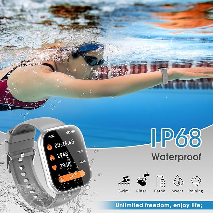 Smart Watch for Men Women Bluetooth Call, 1.85" HD Touch Screen Fitness Watch with Sleep Heart Rate Monitor, 112+ Sports Modes, IP68 Waterproof Activity Trackers for Android iOS, Gray