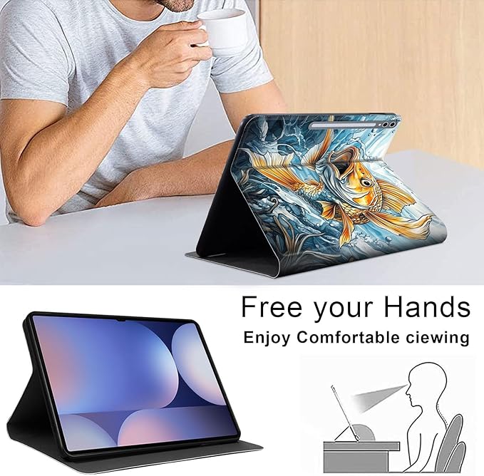 Case for Samsung Galaxy Tab S10 Ultra/Galaxy Tab S9/S8 Ultra 14.6-Inch, Slim PU Leather Stand Cover with Auto Wake/Sleep, Multi-Angle Viewing & Shockproof, Angry Carp