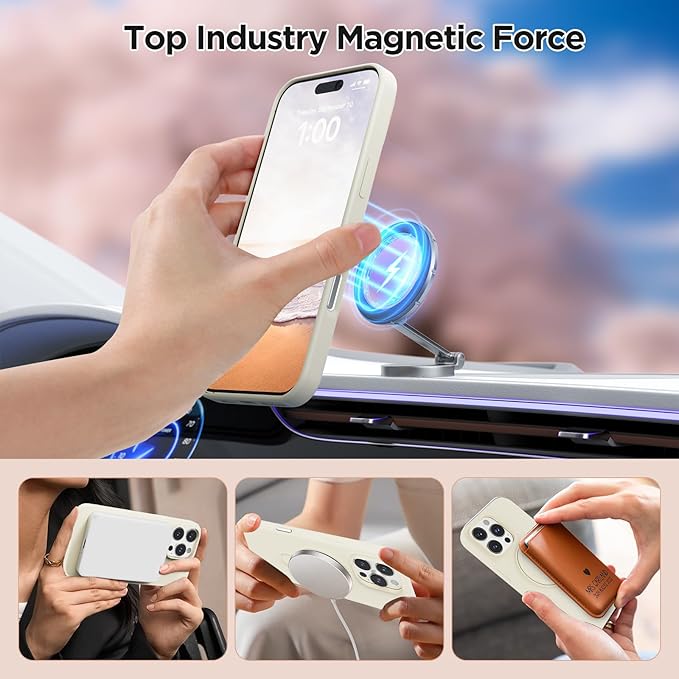 Magnetic Stand for iPhone16 Pro Max Case with Kickstand 【Lab-Certified Protection】【Not Yellowing】【Anti-Fingerprint】 Durable, Enhanced Grip, Slim，Antique White，iPhone 16 Pro Max 6.9"