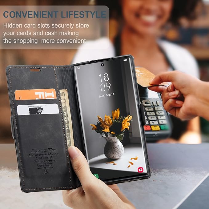 for Samsung Galaxy S22 Ultra Case, Flip Wallet Leather Case with Card Holder Magnetic Closure Shockproof Kickstand Protective Phone Cases Cover for Galaxy S22 Ultra,Black