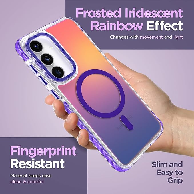 MOWIME Magnetic Case for Samsung Galaxy S25 FE 5G [Compatible with Magsafe] [Cute Fashion Fluorescent Design] [1 Screen Protector] Slim Translucent Matte Case for Galaxy S25 FE 5G 6.7", Purple