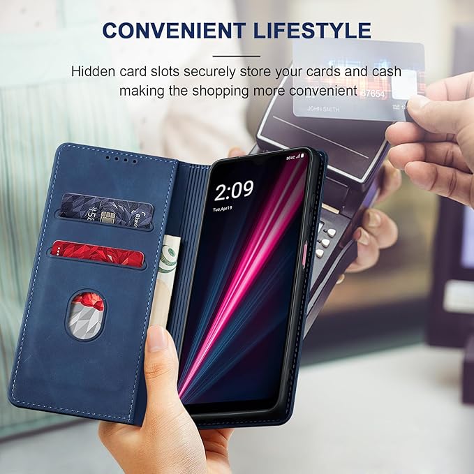 Jasonyu Flip Wallet Case for T-Mobile Revvl 6 Pro/6X Pro 5G,Leather Magnetic Folio Cover with Card Holder,Kickstand - TPU Shockproof Durable Protective Phone Case,Blue